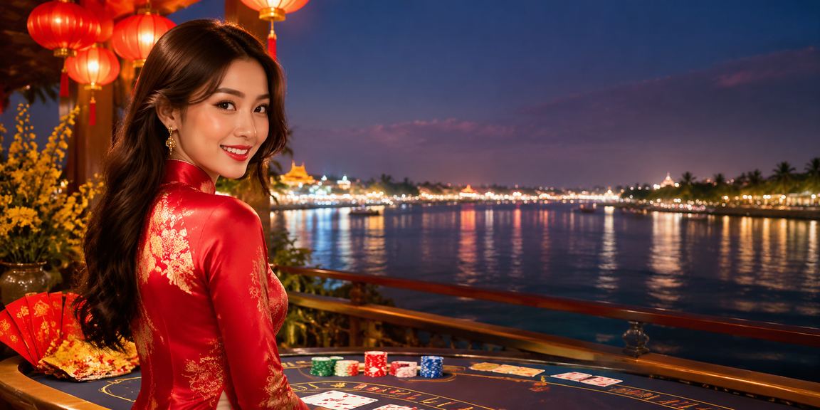 Bàn baccarat được trang trí đèn lồng bên sông Mekong, không gian giải trí độc đáo