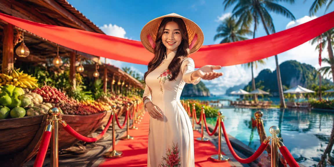 Người chơi đội nón lá bên bờ sông Mekong với giao diện cá cược trên điện thoại